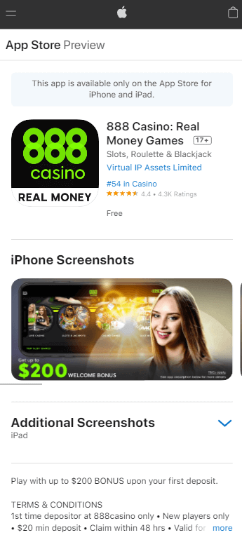 888 Casino App Preview 1