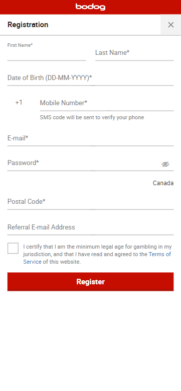 Bodog Registration Process Image 1