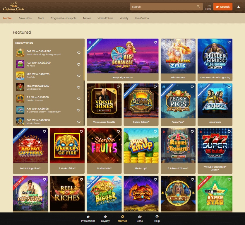 Captain Cooks Casino Desktop Preview 1