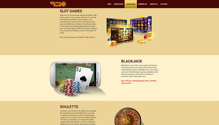 Golden Tiger Casino Type of Games Preview