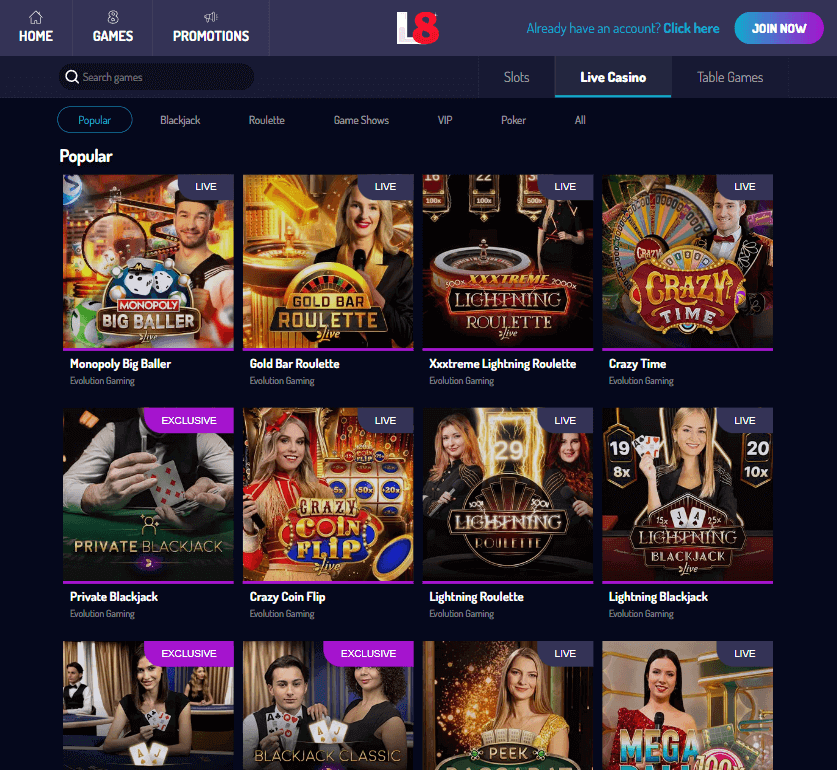 Lucky8 Casino Desktop Preview 1