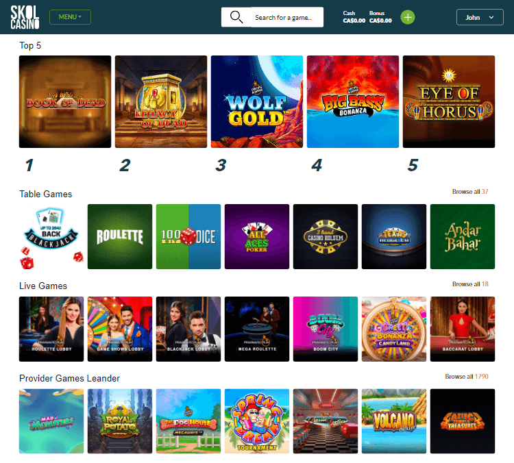 Skol Casino Desktop Preview 1