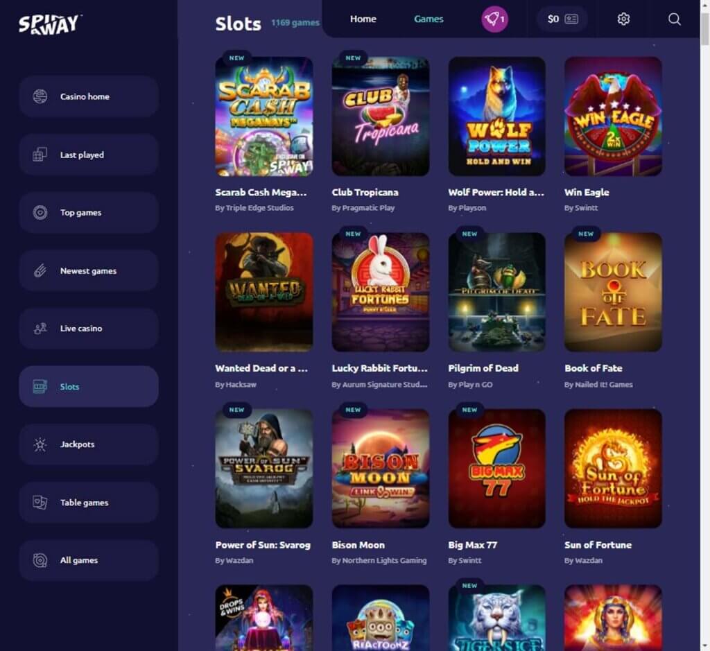 Spin Away Casino Desktop Preview 1