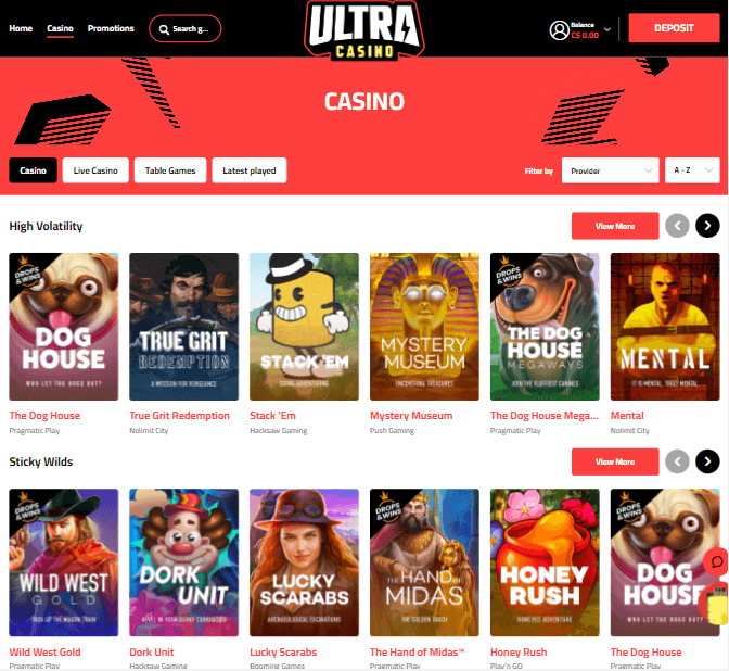 Ultra Casino Desktop Preview 1