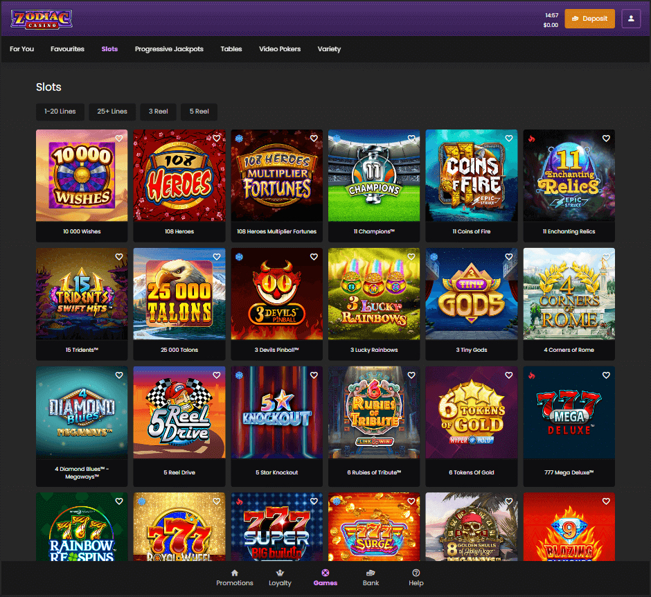 Zodiac Casino Desktop Preview 1