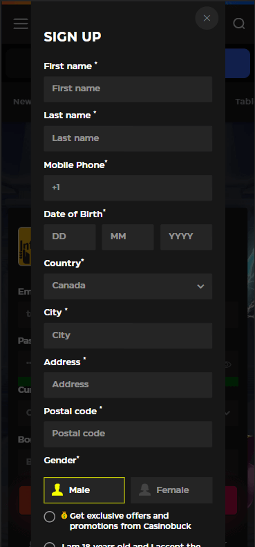 CasinoBuck Registration Process Image 2