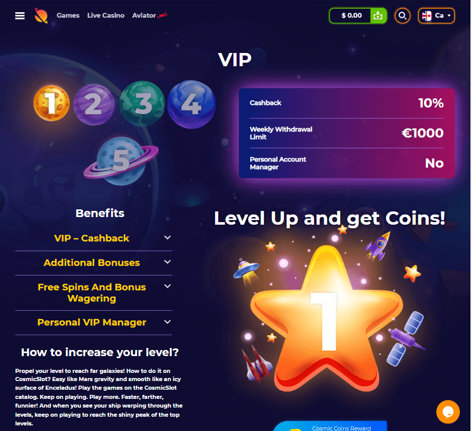 CosmicSlot Casino Desktop Preview 1