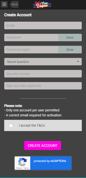 EddyVegas Casino Registration Process Image 1