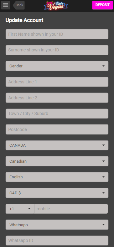 EddyVegas Casino Registration Process Image 2