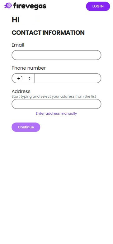 FireVegas Casino Registration Process Image 2