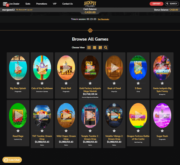 Jackpot Village Casino Desktop Preview 1
