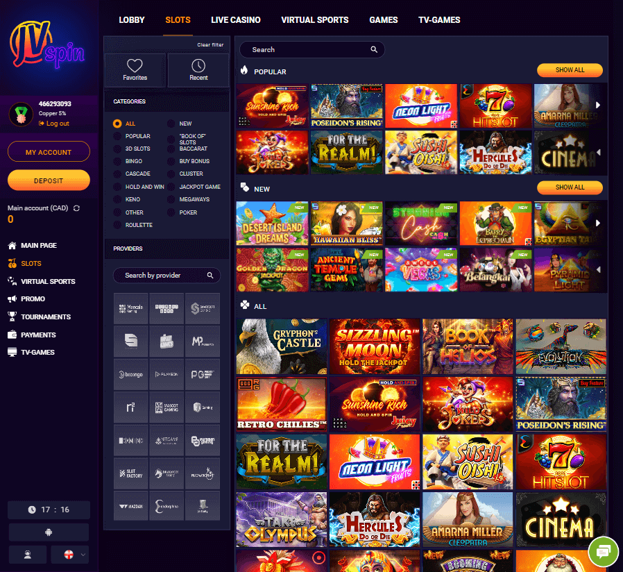 JVSpin Casino Desktop Preview 1