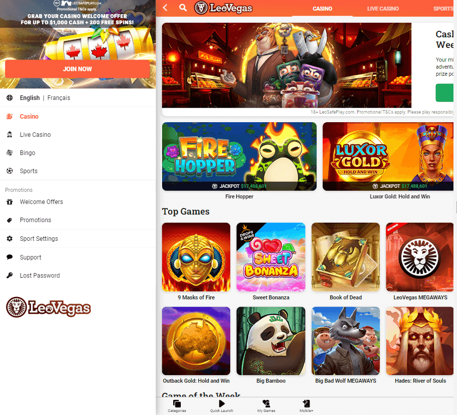 LeoVegas Casino Desktop Preview 1