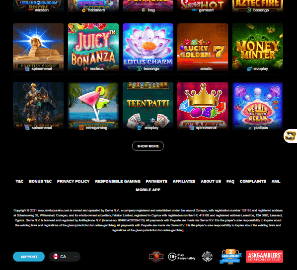 LevelUp Casino Desktop Preview 1
