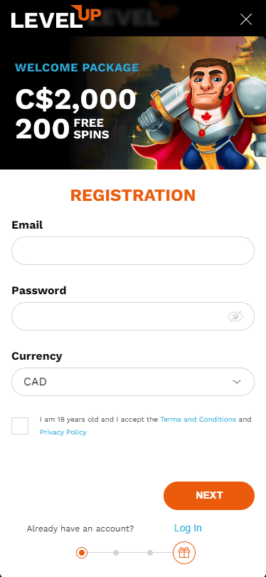 LevelUp Casino Registration Process Image 1
