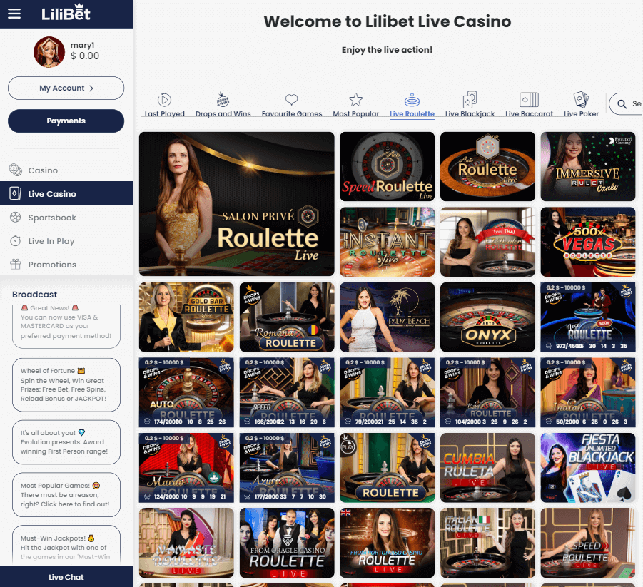 LiliBet Casino Desktop Preview 2