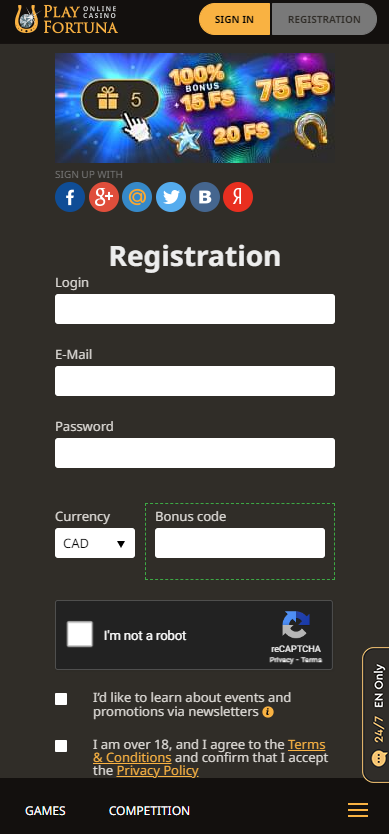 Play Fortuna Casino Registration Process Image 1