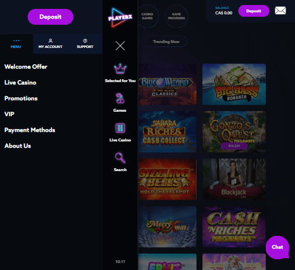 Playerz Casino Desktop Preview 1