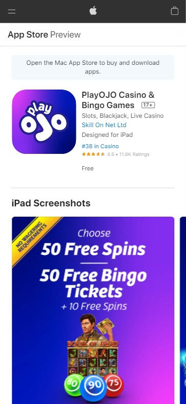 PlayOjo Casino App Preview 1