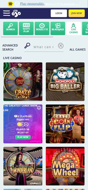 PlayOjo Casino Mobile Preview 2