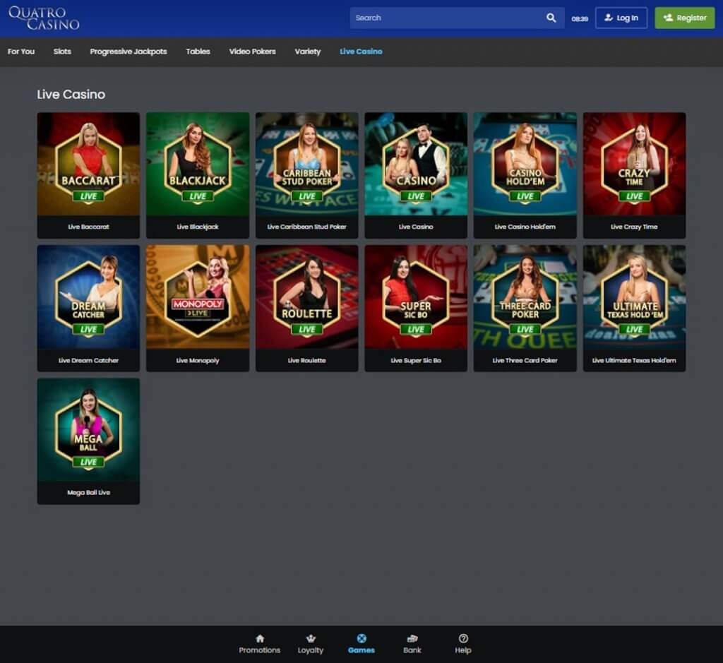 Quatro Casino Desktop Preview 2