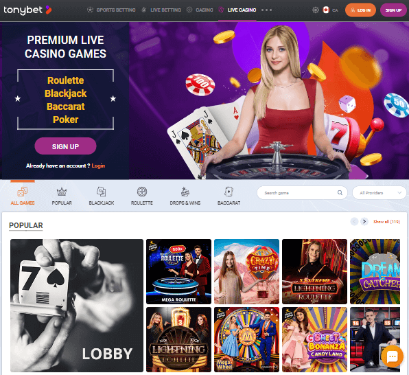 TonyBet Casino Desktop Preview 2