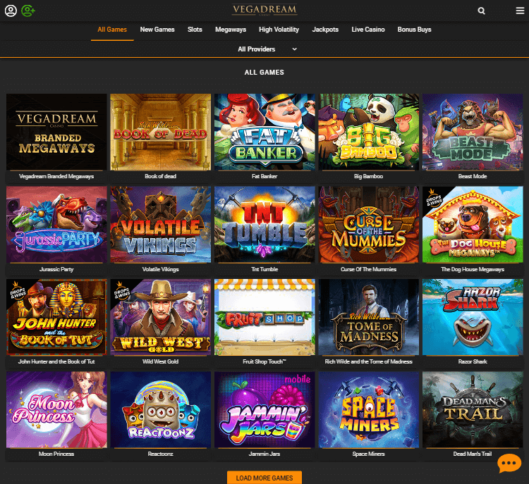 VegaDream Casino Desktop Preview 1