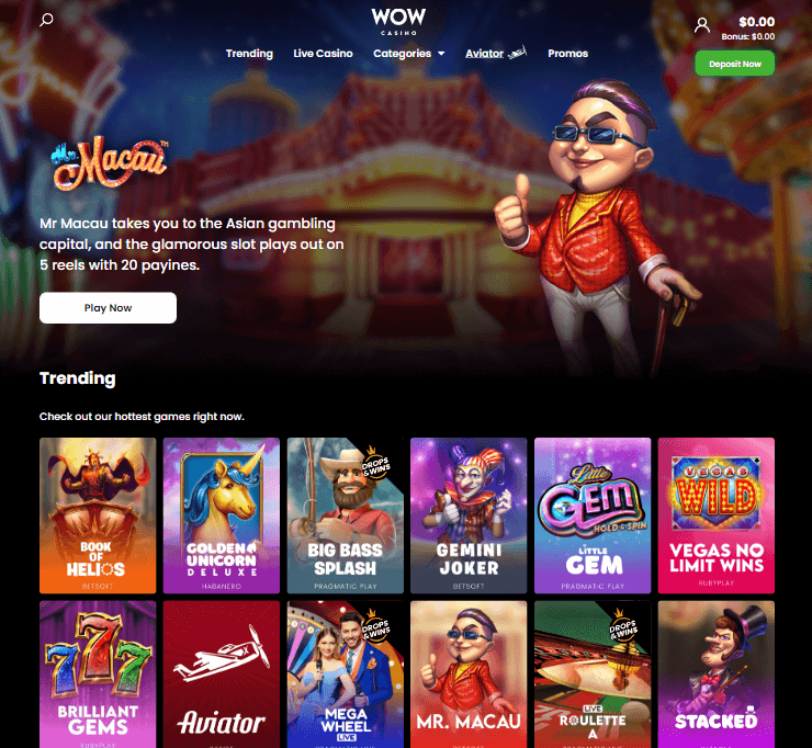 WOW Casino Desktop Preview 1