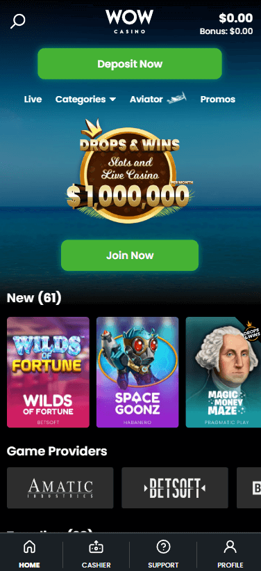 WOW Casino Mobile Preview 1