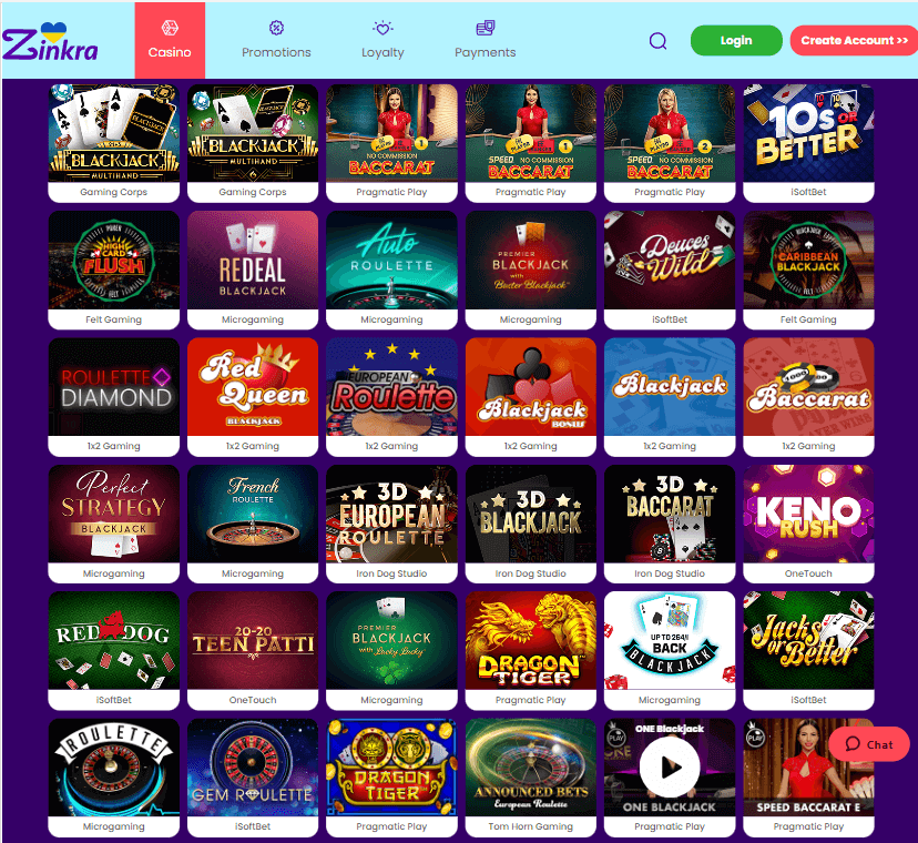 Zinkra Casino Desktop Preview 2